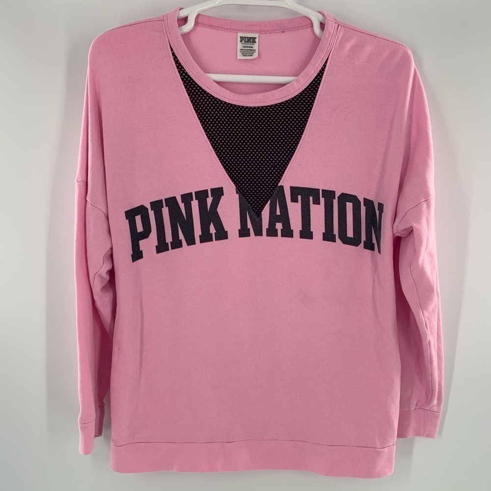 Victoria's Secret Pink Mesh Neck Logo Pullover Large